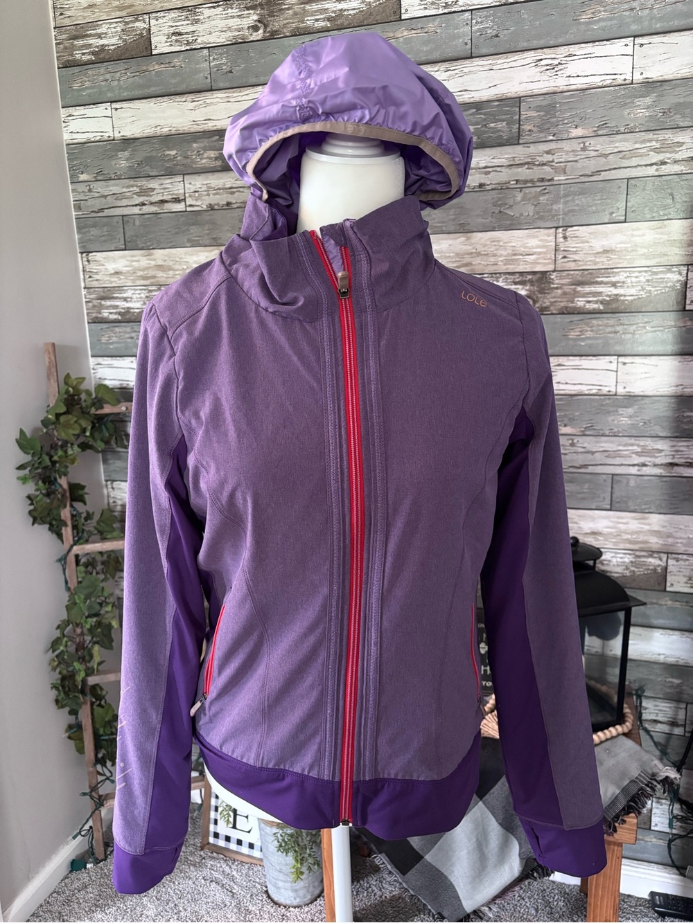 Lole Purple Hooded Utility Softshell Jacket Fleece Lined Womens Size M